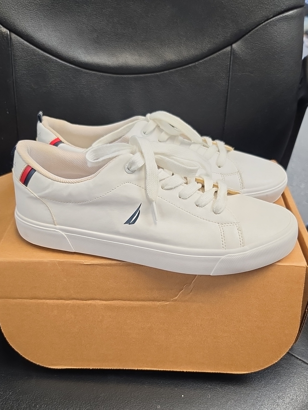 Nautica White Low-Top Sneakers with Red & Navy Heel Stripe
